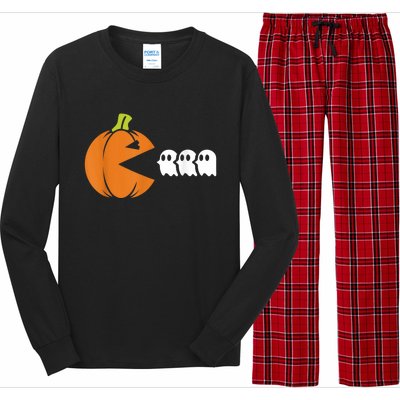 Gamer Humorous Halloween Pumpkin Eating Ghost Long Sleeve Pajama Set