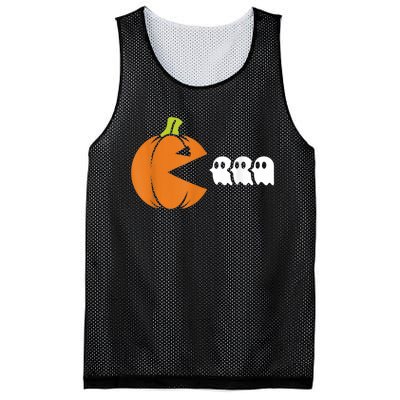 Gamer Humorous Halloween Pumpkin Eating Ghost Mesh Reversible Basketball Jersey Tank