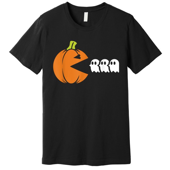 Gamer Humorous Halloween Pumpkin Eating Ghost Premium T-Shirt