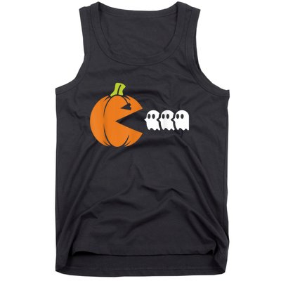 Gamer Humorous Halloween Pumpkin Eating Ghost Tank Top