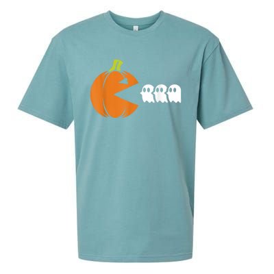 Gamer Humorous Halloween Pumpkin Eating Ghost Sueded Cloud Jersey T-Shirt