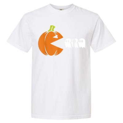 Gamer Humorous Halloween Pumpkin Eating Ghost Garment-Dyed Heavyweight T-Shirt