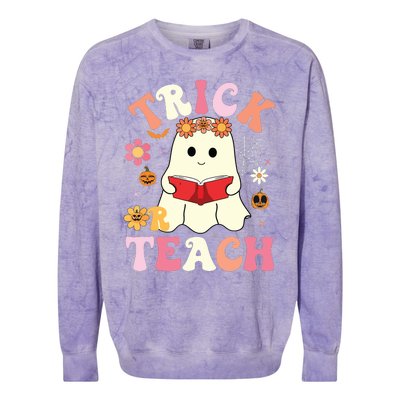 Groovy Halloweengroovy Halloween Trick Or Teach Retro Colorblast Crewneck Sweatshirt