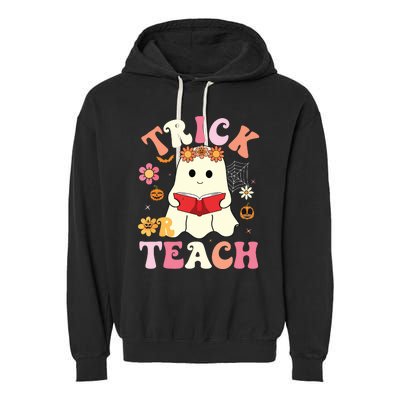 Groovy Halloweengroovy Halloween Trick Or Teach Retro Garment-Dyed Fleece Hoodie