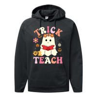 Groovy Halloweengroovy Halloween Trick Or Teach Retro Performance Fleece Hoodie