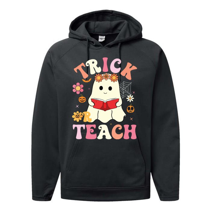 Groovy Halloweengroovy Halloween Trick Or Teach Retro Performance Fleece Hoodie