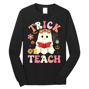 Groovy Halloweengroovy Halloween Trick Or Teach Retro Long Sleeve Shirt