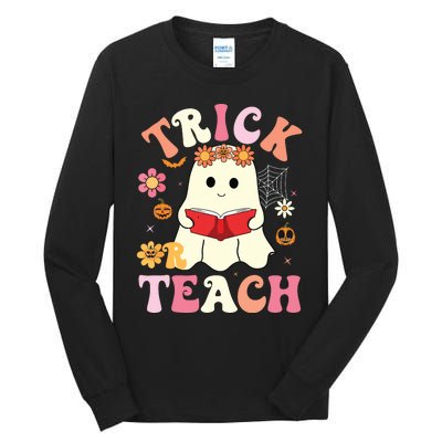 Groovy Halloweengroovy Halloween Trick Or Teach Retro Tall Long Sleeve T-Shirt