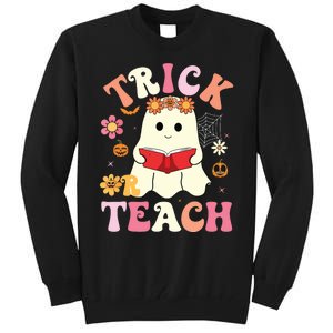 Groovy Halloweengroovy Halloween Trick Or Teach Retro Tall Sweatshirt