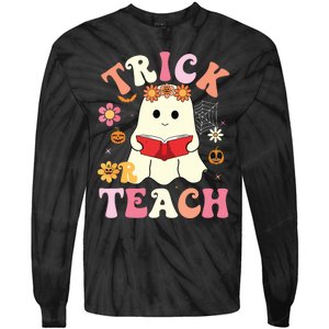 Groovy Halloweengroovy Halloween Trick Or Teach Retro Tie-Dye Long Sleeve Shirt