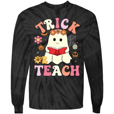 Groovy Halloweengroovy Halloween Trick Or Teach Retro Tie-Dye Long Sleeve Shirt