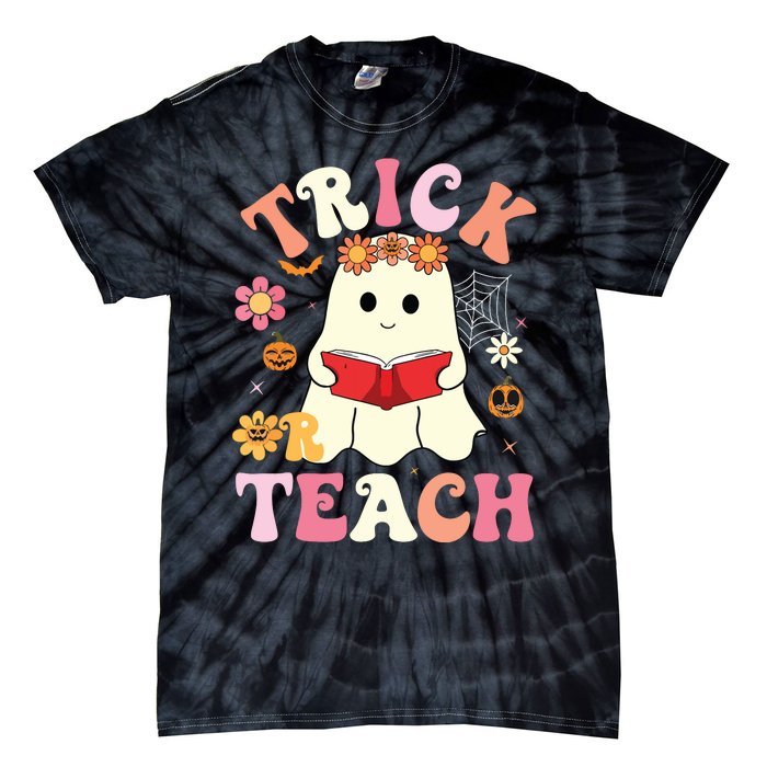 Groovy Halloweengroovy Halloween Trick Or Teach Retro Tie-Dye T-Shirt