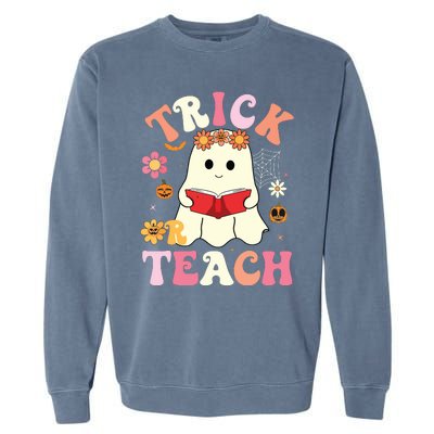 Groovy Halloweengroovy Halloween Trick Or Teach Retro Garment-Dyed Sweatshirt