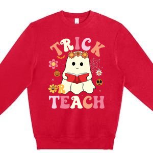 Groovy Halloweengroovy Halloween Trick Or Teach Retro Premium Crewneck Sweatshirt