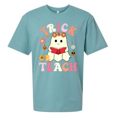 Groovy Halloweengroovy Halloween Trick Or Teach Retro Sueded Cloud Jersey T-Shirt