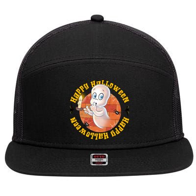 Ghost Happy Halloween Casper Ghost Pumpkin Trick Or Treat 7 Panel Mesh Trucker Snapback Hat