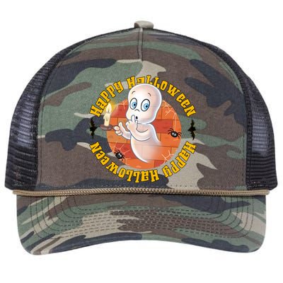 Ghost Happy Halloween Casper Ghost Pumpkin Trick Or Treat Retro Rope Trucker Hat Cap