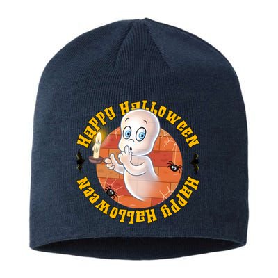 Ghost Happy Halloween Casper Ghost Pumpkin Trick Or Treat Sustainable Beanie