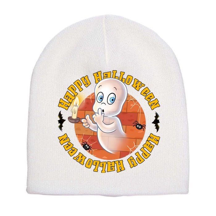 Ghost Happy Halloween Casper Ghost Pumpkin Trick Or Treat Short Acrylic Beanie