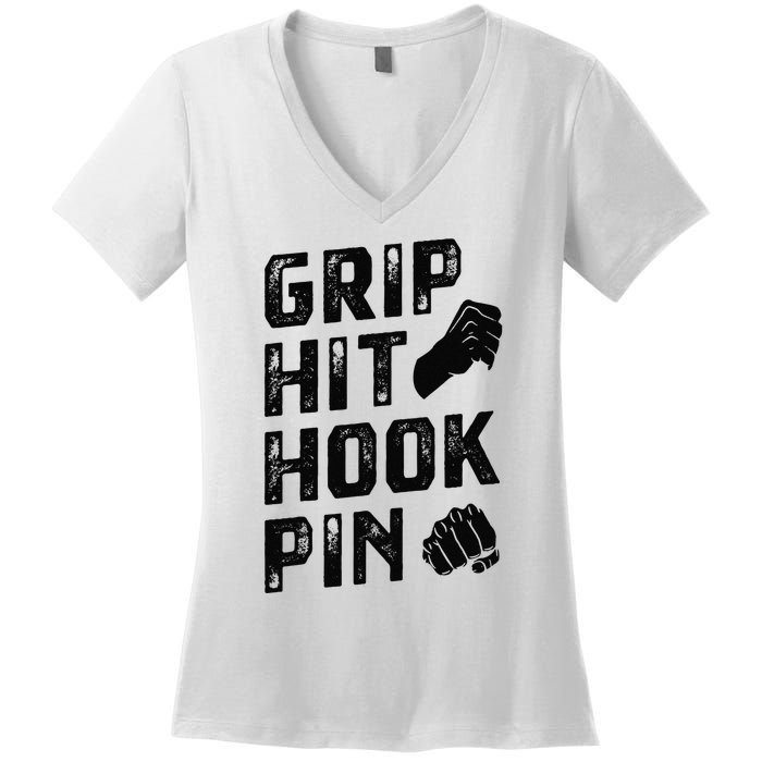 Grip Hit Hook Pin Arm Wrestling Arm Wrestler Women's V-Neck T-Shirt