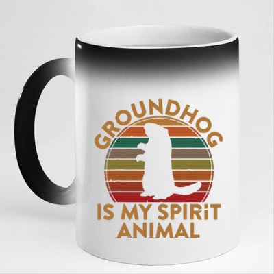 Ground Hog Is My Spirit Animal Gift Silhouette Groundhog Day 11oz Black Color Changing Mug