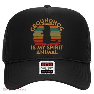 Ground Hog Is My Spirit Animal Gift Silhouette Groundhog Day High Crown Mesh Back Trucker Hat