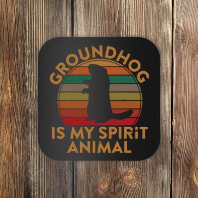 Ground Hog Is My Spirit Animal Gift Silhouette Groundhog Day Coaster