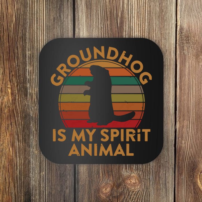 Ground Hog Is My Spirit Animal Gift Silhouette Groundhog Day Coaster