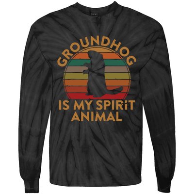 Ground Hog Is My Spirit Animal Gift Silhouette Groundhog Day Tie-Dye Long Sleeve Shirt