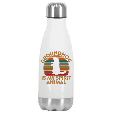 Ground Hog Is My Spirit Animal Gift Silhouette Groundhog Day Stainless Steel Insulated Water Bottle