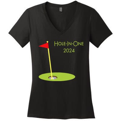 Golf Hole In One 2024 Sport Themed Golfing Design For Golfer Women's V-Neck T-Shirt