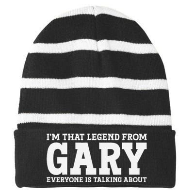 Gary Hometown In Indiana Home Roots Funny City Gary Striped Beanie with Solid Band