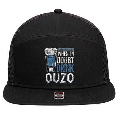 Greek Humor In Doubt Drink Ouzo 7 Panel Mesh Trucker Snapback Hat