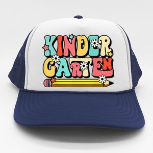 Groovy Hello Kindergarten Vibes Retro Teacher To School Trucker Hat