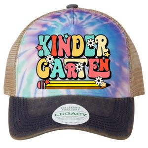 Groovy Hello Kindergarten Vibes Retro Teacher To School Legacy Tie Dye Trucker Hat