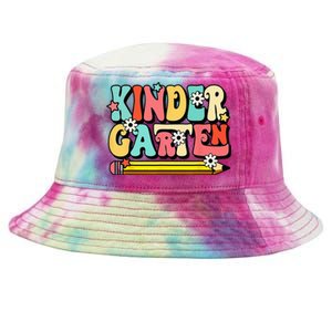 Groovy Hello Kindergarten Vibes Retro Teacher To School Tie-Dyed Bucket Hat