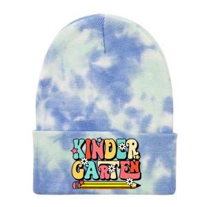 Groovy Hello Kindergarten Vibes Retro Teacher To School Tie Dye 12in Knit Beanie