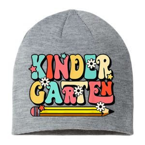 Groovy Hello Kindergarten Vibes Retro Teacher To School Sustainable Beanie