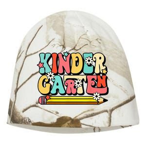 Groovy Hello Kindergarten Vibes Retro Teacher To School Kati - Camo Knit Beanie