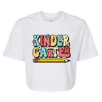 Groovy Hello Kindergarten Vibes Retro Teacher To School Bella+Canvas Jersey Crop Tee