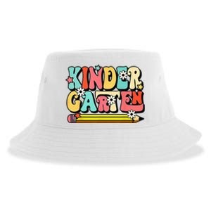 Groovy Hello Kindergarten Vibes Retro Teacher To School Sustainable Bucket Hat