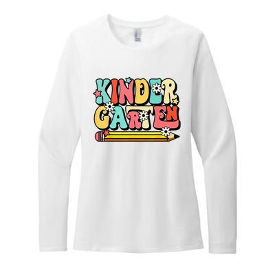 Groovy Hello Kindergarten Vibes Retro Teacher To School Womens CVC Long Sleeve Shirt