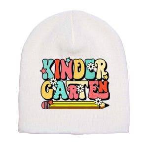 Groovy Hello Kindergarten Vibes Retro Teacher To School Short Acrylic Beanie