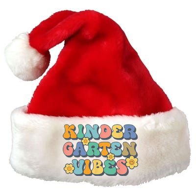 Groovy Hello Kindergarten Vibes Retro Teacher Back To School Gift Premium Christmas Santa Hat