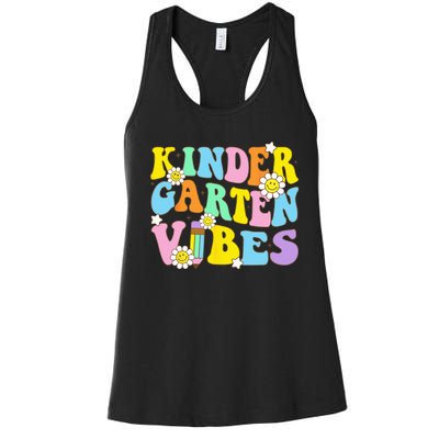 Groovy Hello Kindergarten Vibes Retro Teacher Back To School Women's Racerback Tank