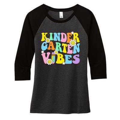 Groovy Hello Kindergarten Vibes Retro Teacher Back To School Women's Tri-Blend 3/4-Sleeve Raglan Shirt