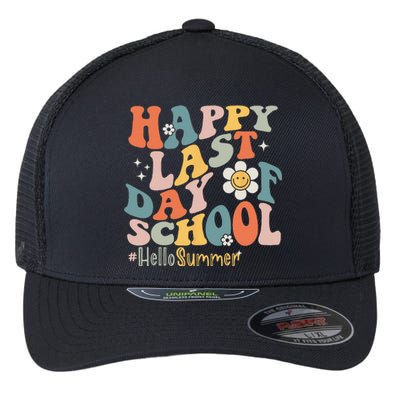 Groovy Happy Last Day of School Teacher Student Hello Summer Flexfit Unipanel Trucker Cap