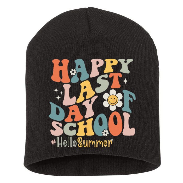 Groovy Happy Last Day of School Teacher Student Hello Summer Short Acrylic Beanie