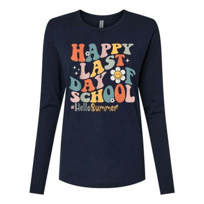 Groovy Happy Last Day Of School Teacher Student Hello Summer Womens Cotton Relaxed Long Sleeve T-Shirt