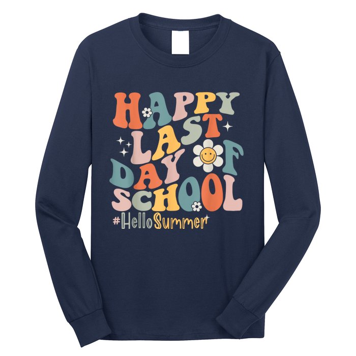 Groovy Happy Last Day Of School Teacher Student Hello Summer Long Sleeve Shirt